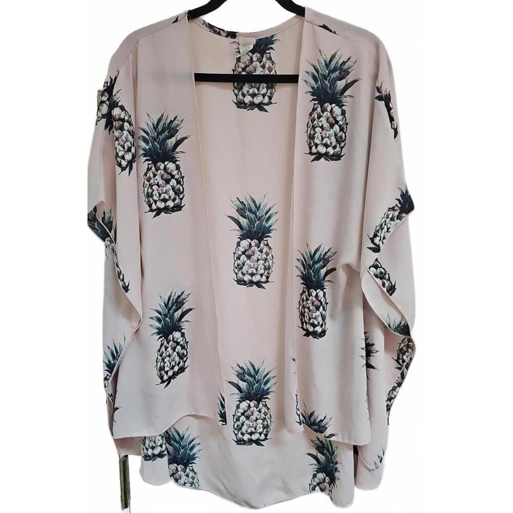 I JOAH Kimono Top Women Small S Multicolor Pineapple Short Sleeve Open  Boho